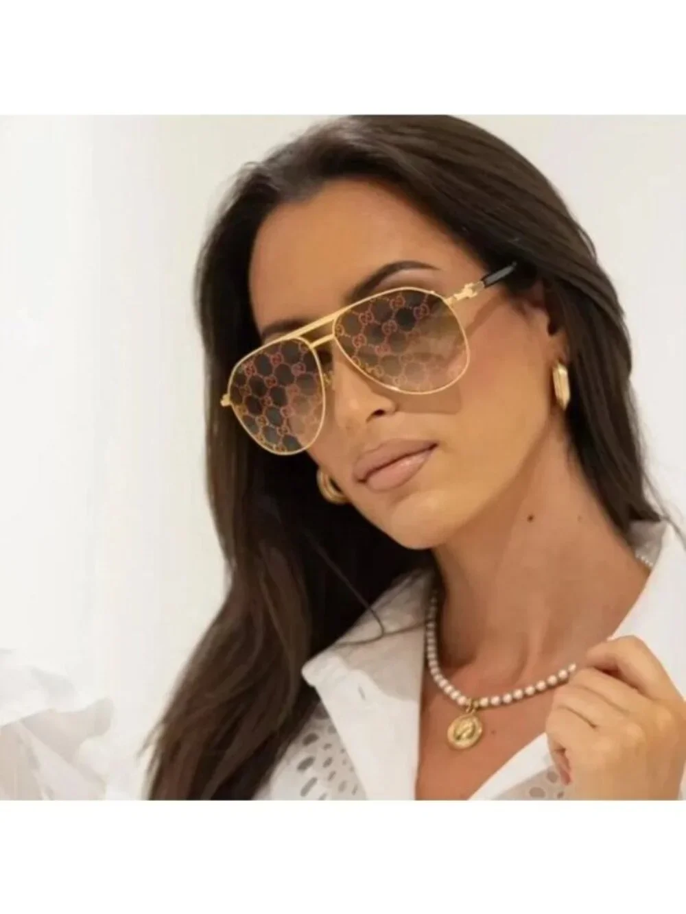 Gucci GG1220S 004 Aviator Sunglasses – Gold/Green with Pattern